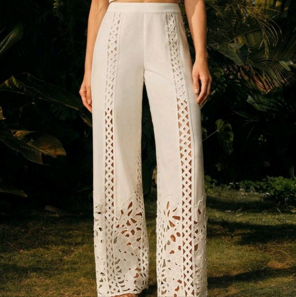 Elegant, Spring, Boho, Casual Women Soluble Lace Trim Splice Palazzo Pants - Picture 1 of 6
